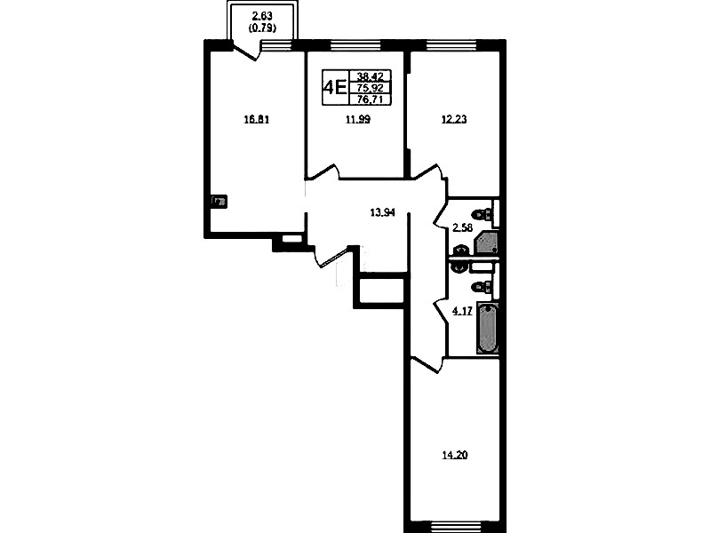 3-комнатная квартира 76.71 м², 6/12 эт., ЖК «Новые Лаврики»